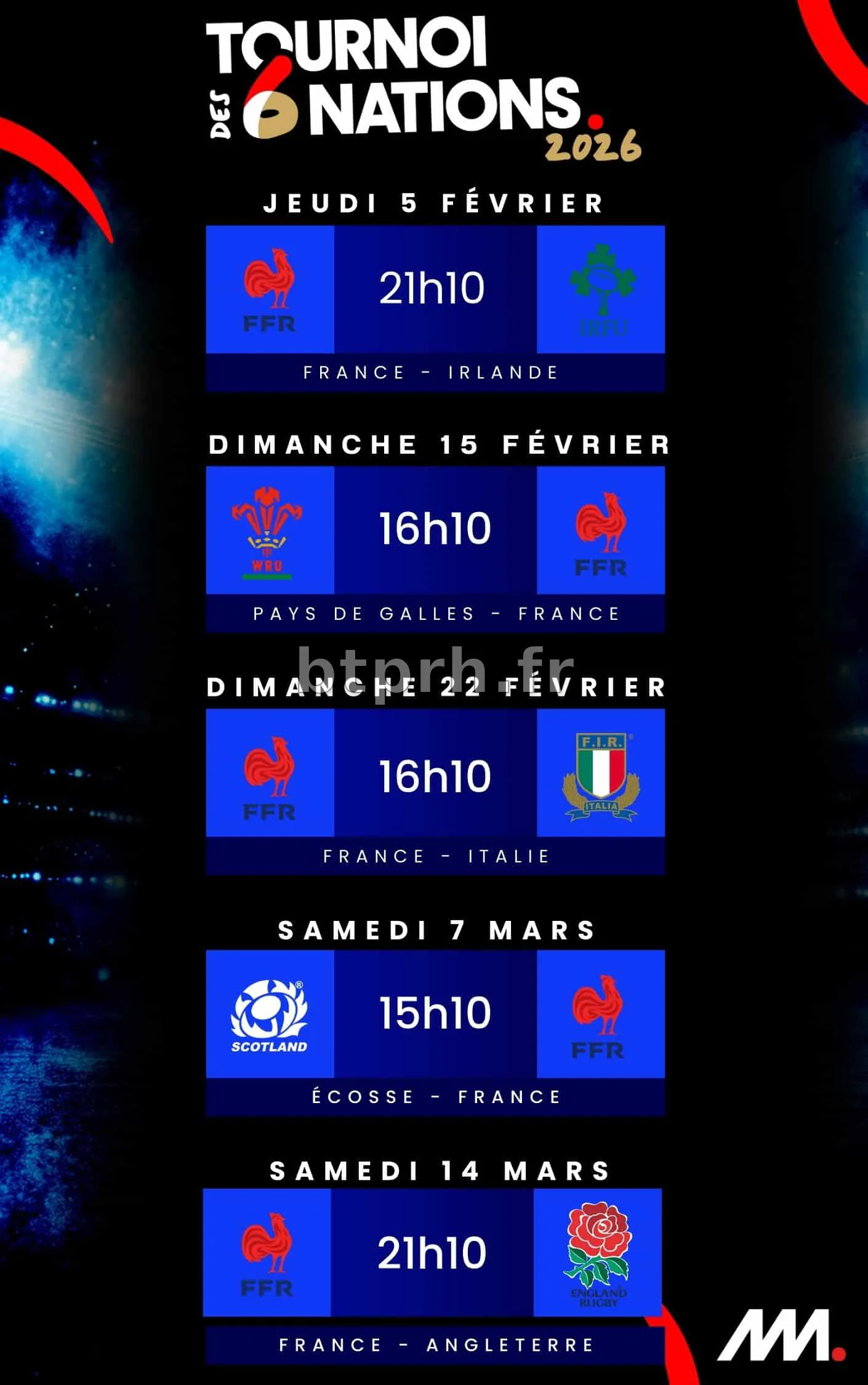 Calendrier Tournoi des 6 Nations 2026 : toutes les dates